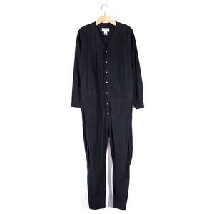 SEEKER Long Sleeve Button Down Utility Jumpsuit in Black Hem Cotton Unisex Small